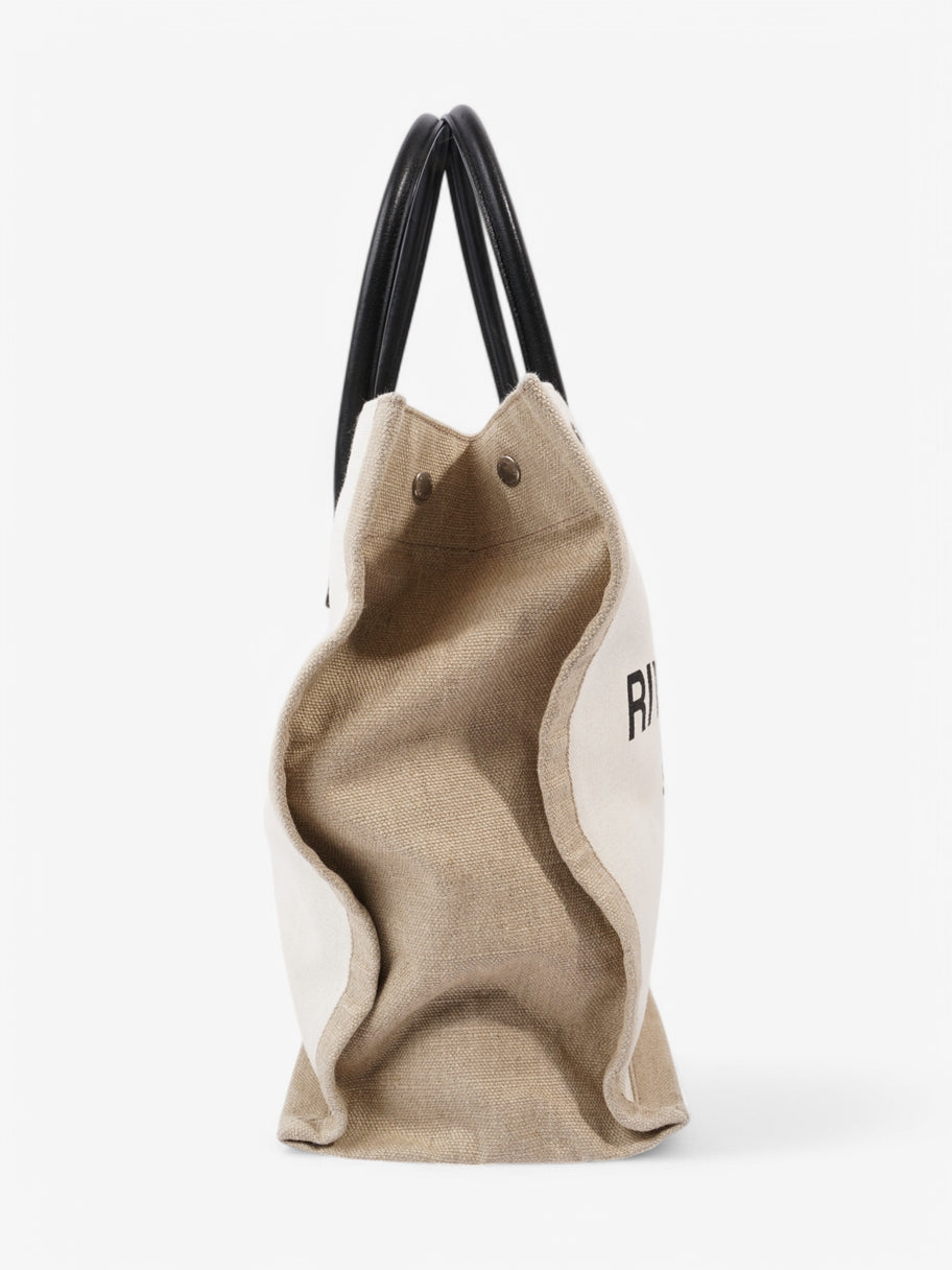 Saint Laurent Rive Gauche Tote White / Black / Greige Canvas Large Image 3