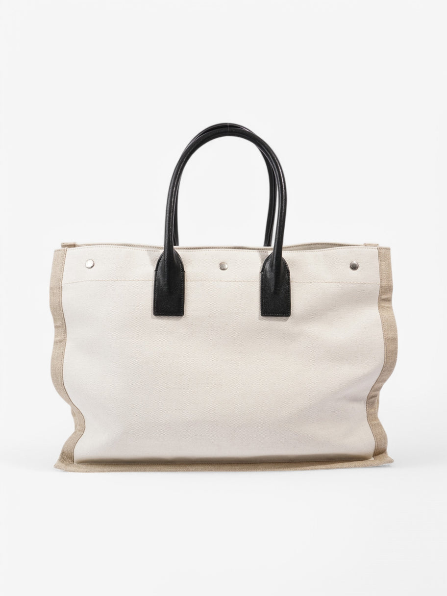 Saint Laurent Rive Gauche Tote White / Black / Greige Canvas Large Image 4