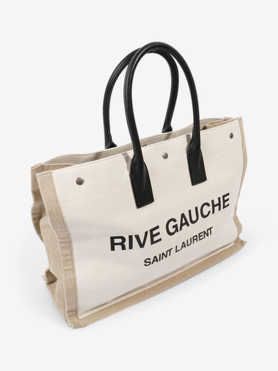 Saint Laurent Rive Gauche Tote White / Black / Greige Canvas Large Image 7