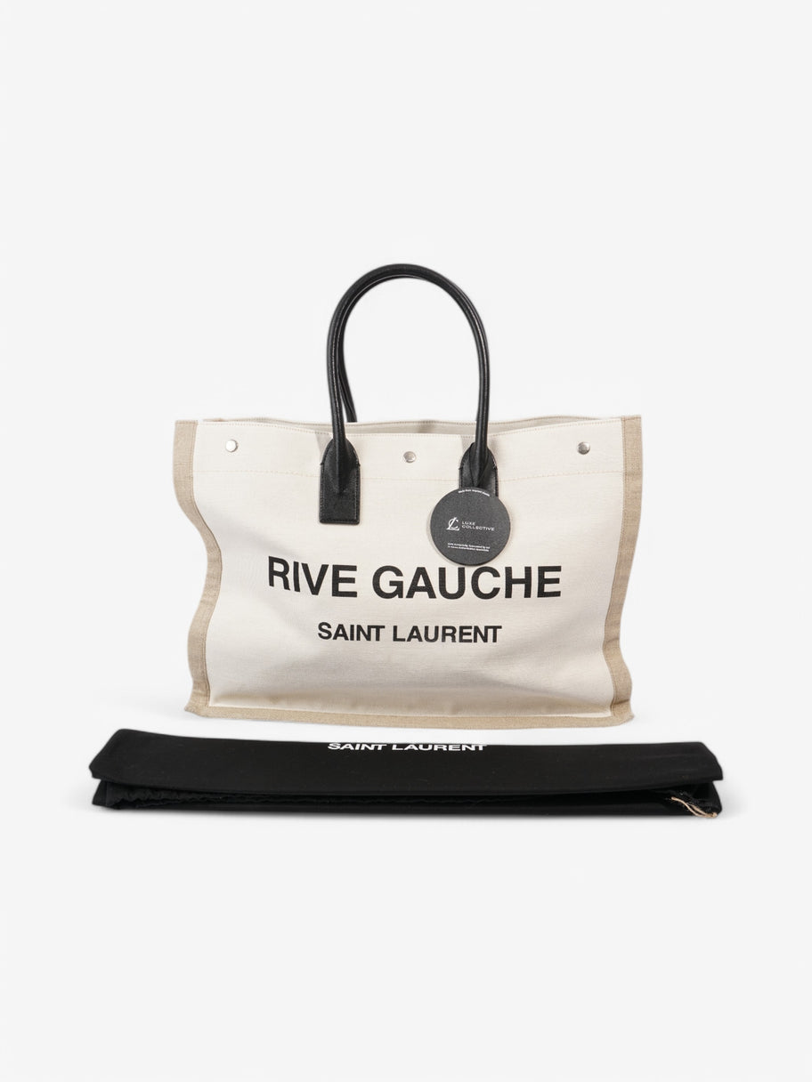 Saint Laurent Rive Gauche Tote White / Black / Greige Canvas Large Image 9