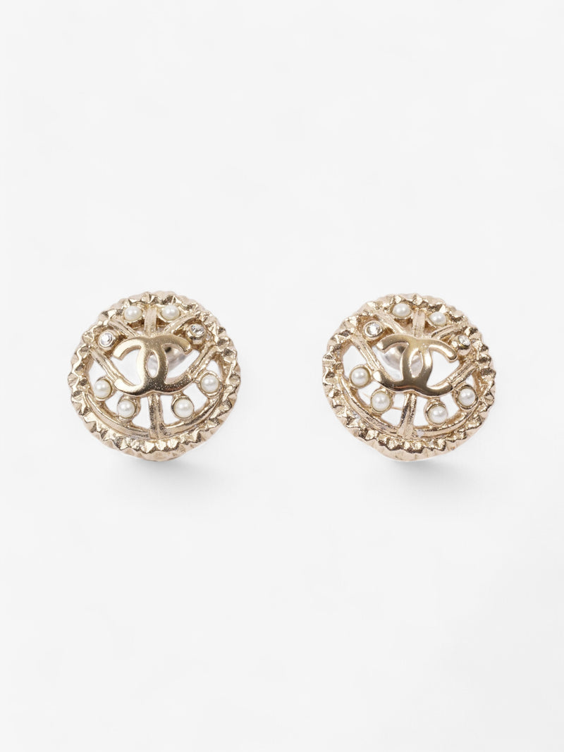  Chanel CC Round Pearl Earrings Gold Base Metal