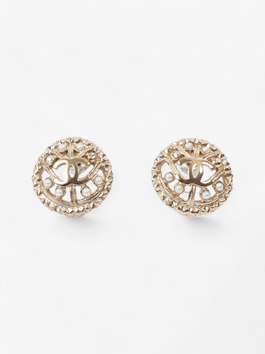 Chanel CC Round Pearl Earrings Gold Base Metal Image 1