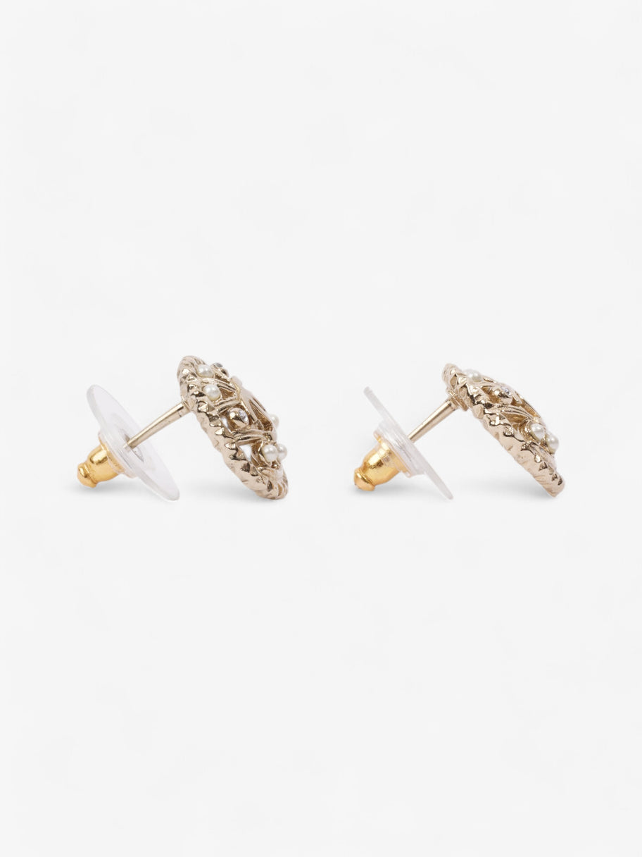 Chanel CC Round Pearl Earrings Gold Base Metal Image 2