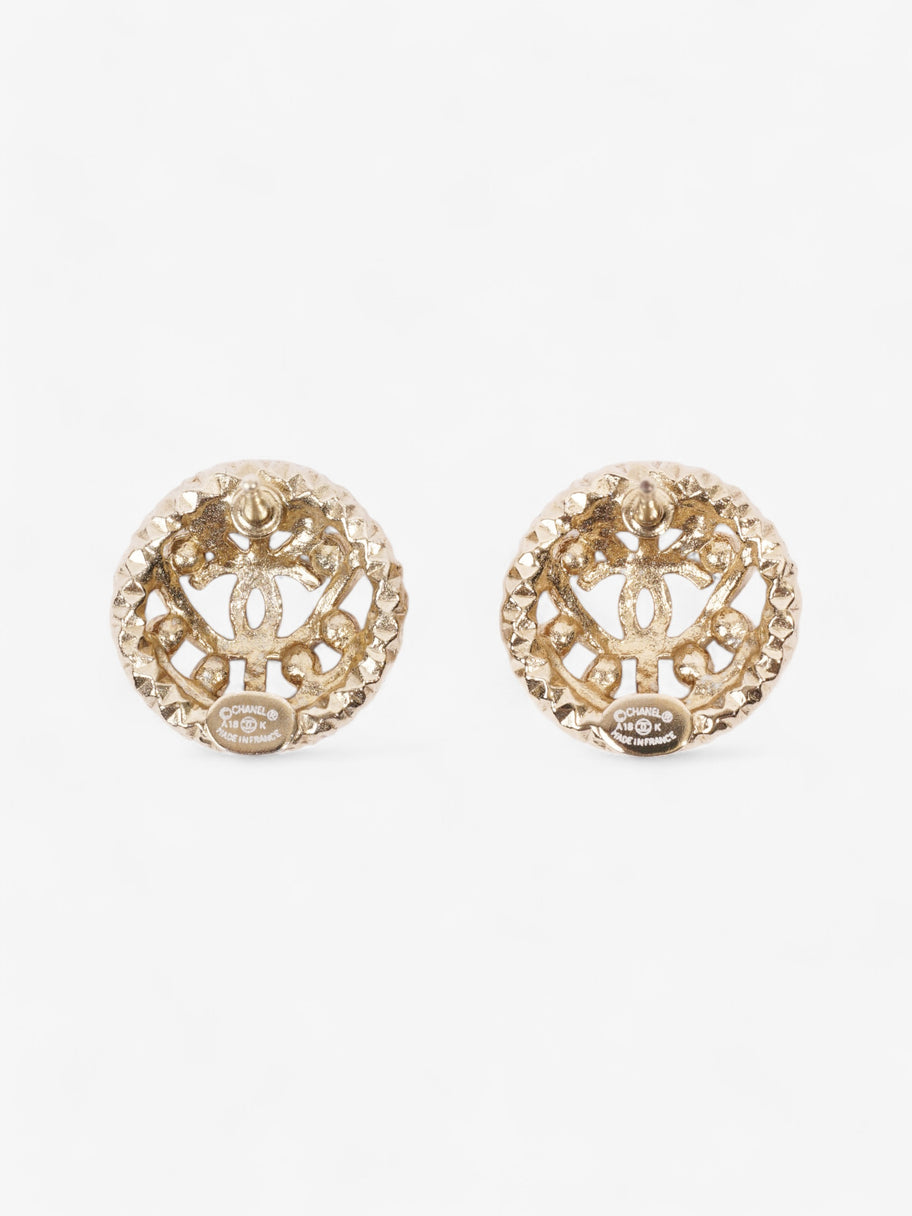Chanel CC Round Pearl Earrings Gold Base Metal Image 3