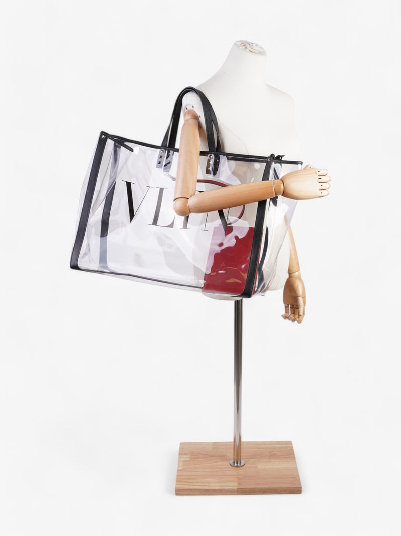  Valentino Grande Plage Transparent Logo Tote Clear / Black PVC Large