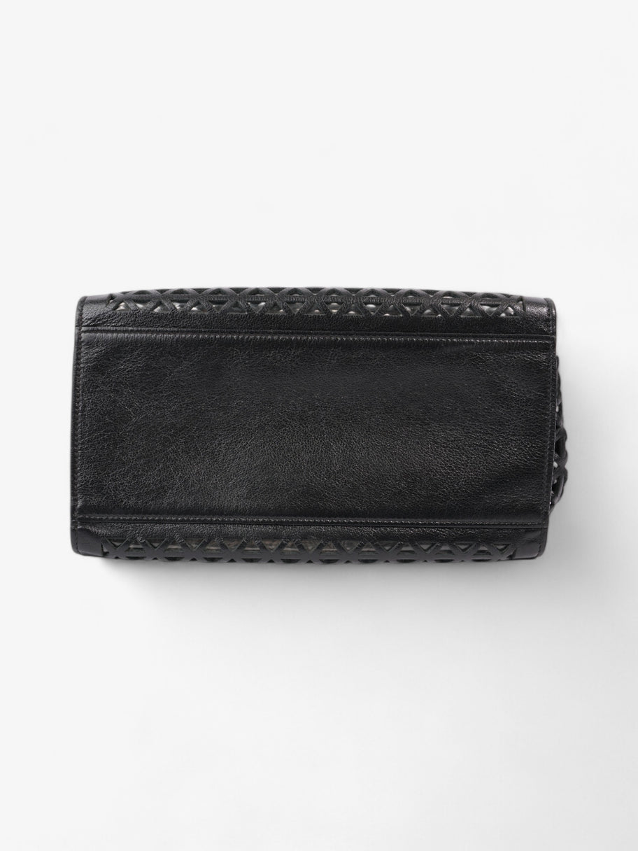 Prada Leather Cut Out Shopper with Wooden Handles in Black Black Leather Image 6