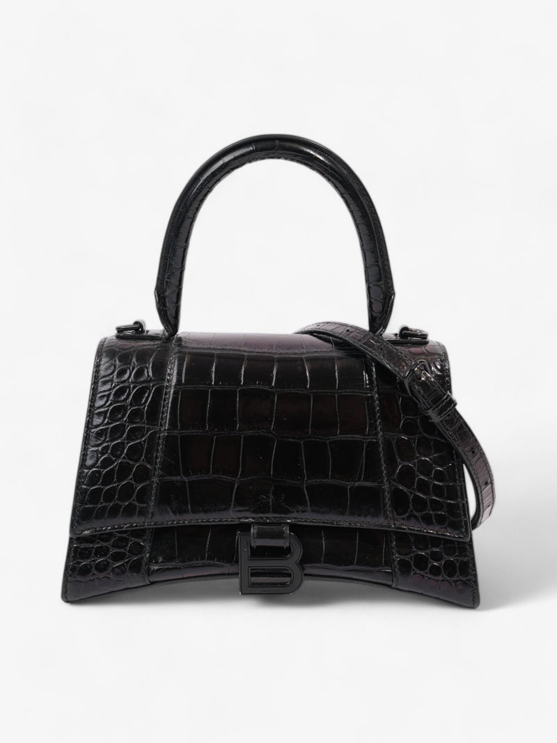  Balenciaga Small Hourglass Top Handle Black Crocodile Leather