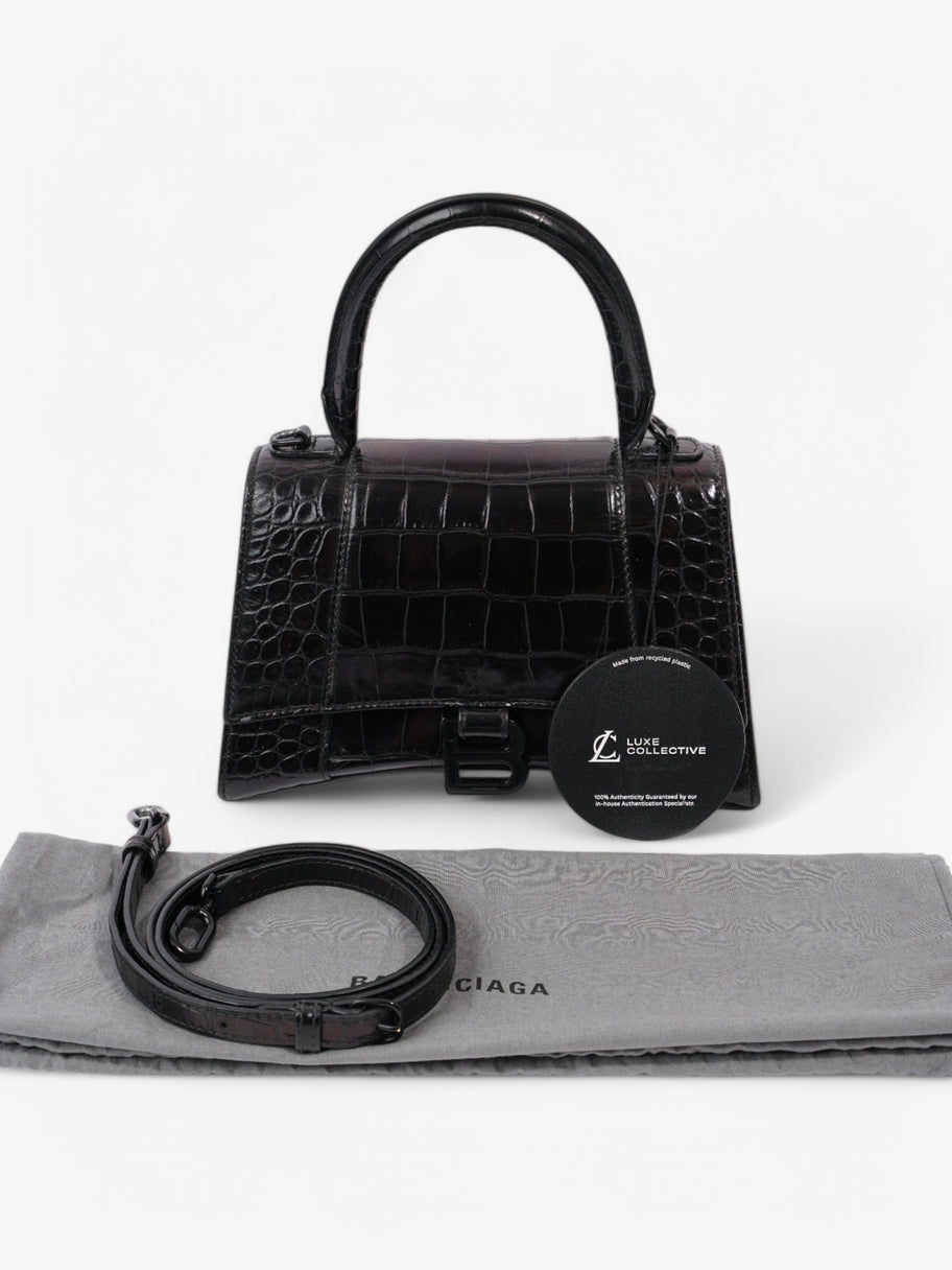 Balenciaga Small Hourglass Top Handle Black Crocodile Leather Image 10