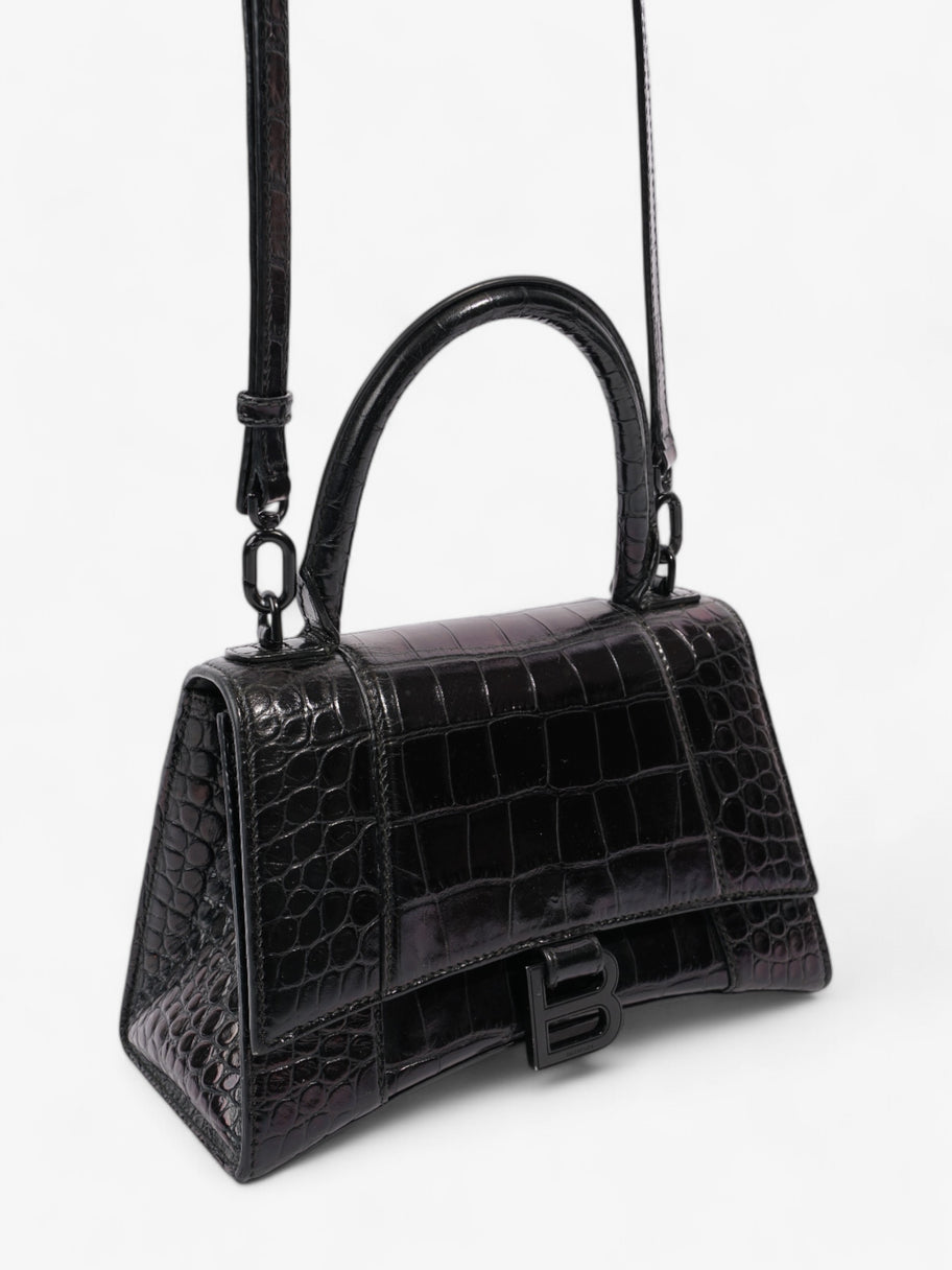 Balenciaga Small Hourglass Top Handle Black Crocodile Leather Image 7