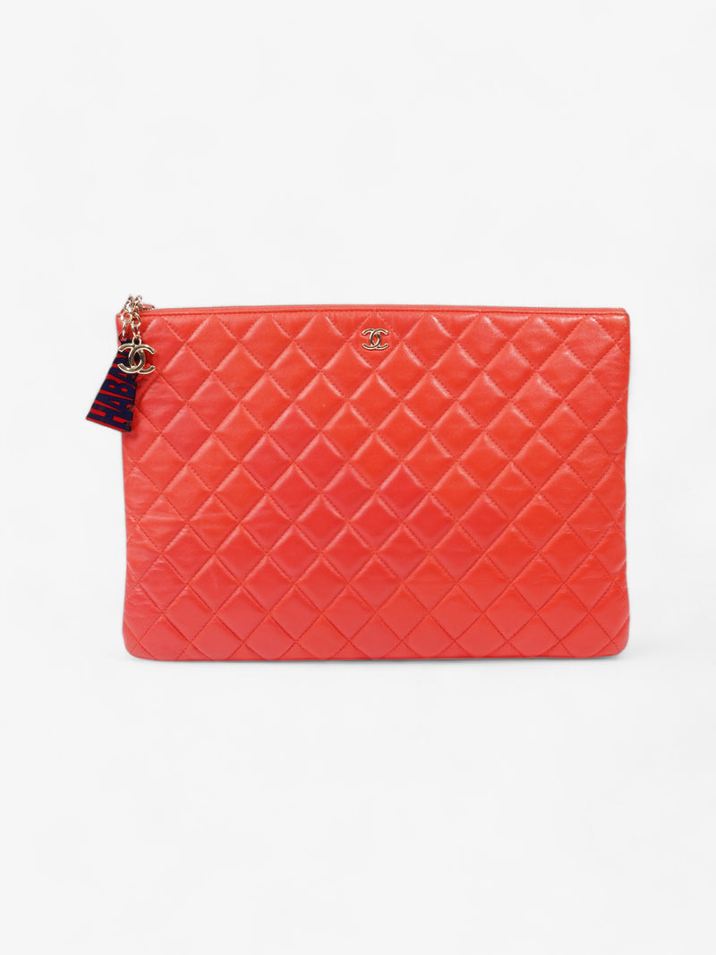  Chanel Matelasse Lambskin Clutch Red Lambskin Leather