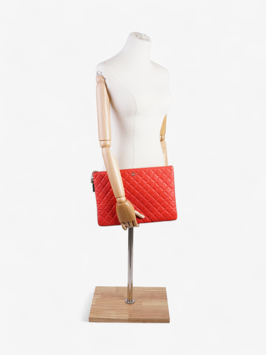 Chanel Matelasse Lambskin Clutch Red Lambskin Leather Image 2