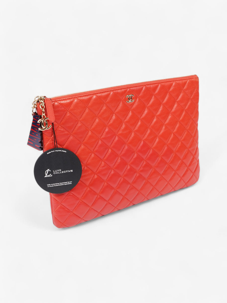 Chanel Matelasse Lambskin Clutch Red Lambskin Leather Image 8