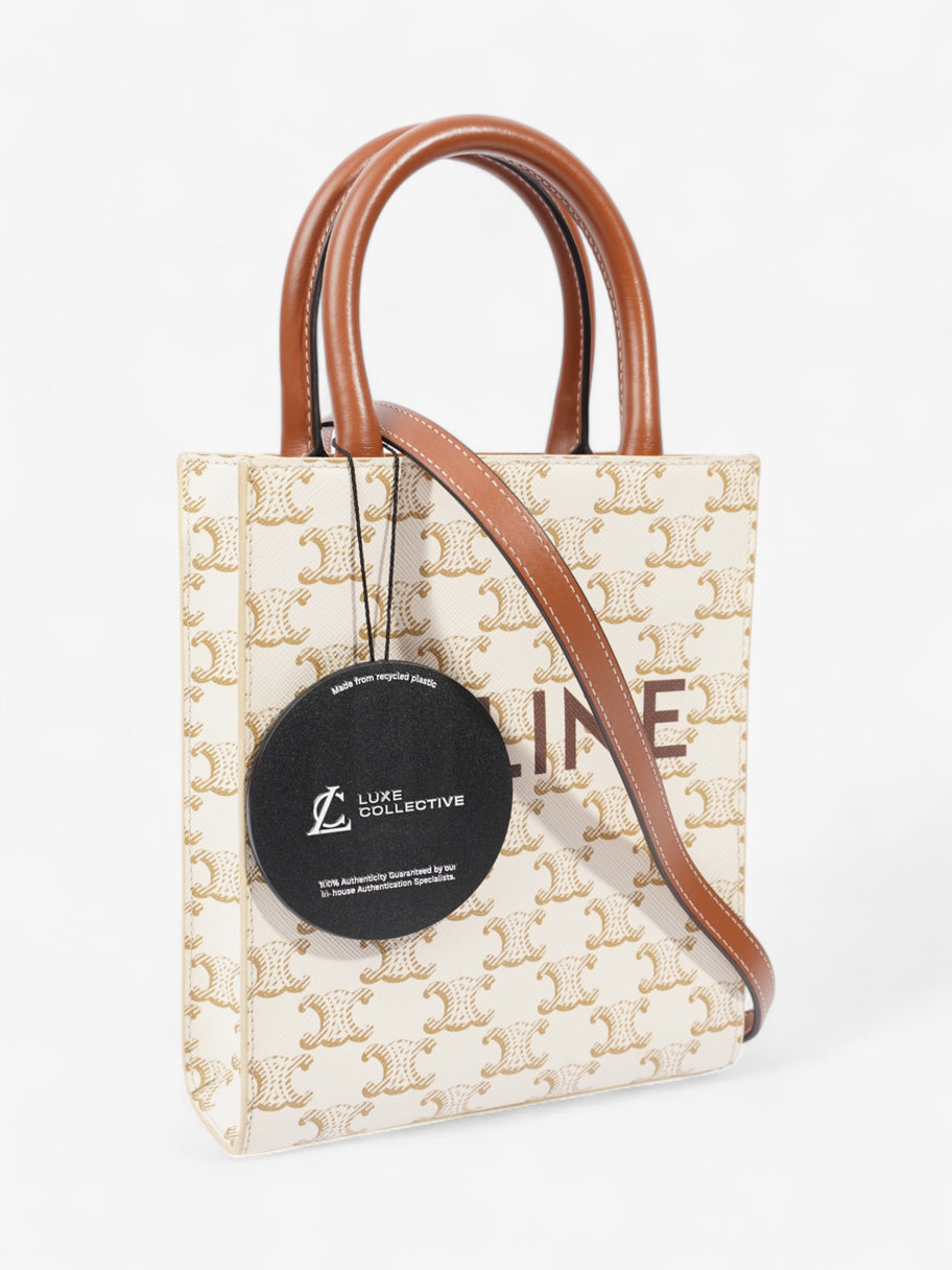 Celine Mini Triomphe Cabas Vertical White  / Brown Coated Canvas Image 10