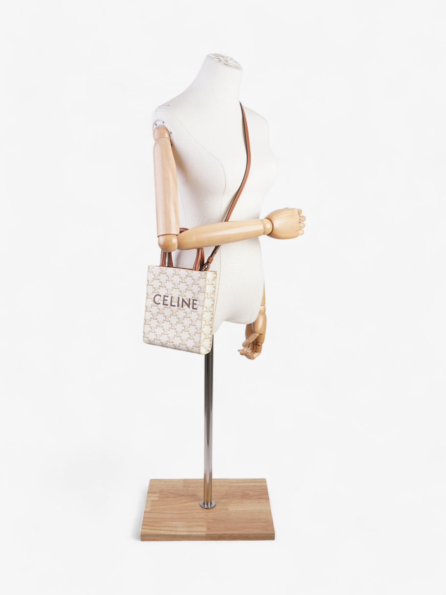 Celine Mini Triomphe Cabas Vertical White  / Brown Coated Canvas Image 2