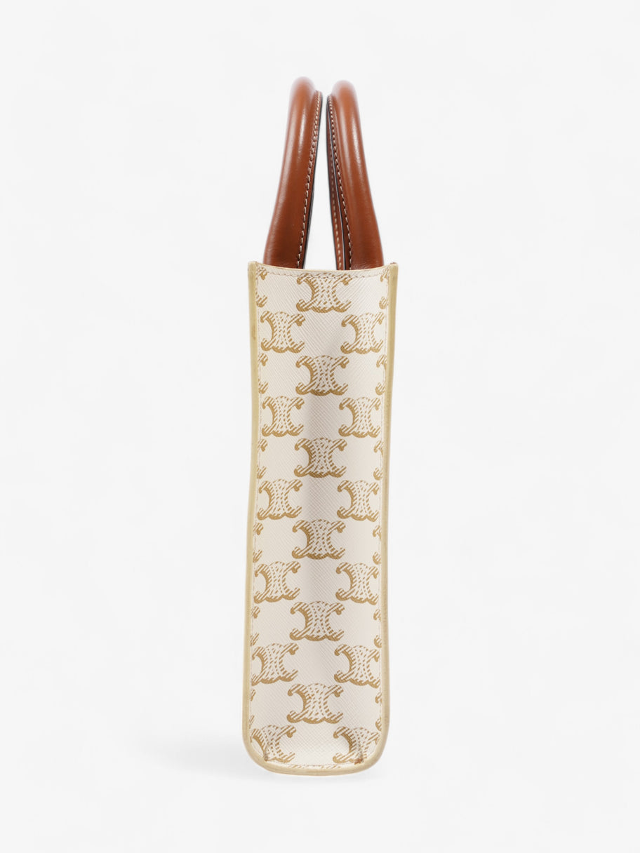 Celine Mini Triomphe Cabas Vertical White  / Brown Coated Canvas Image 3