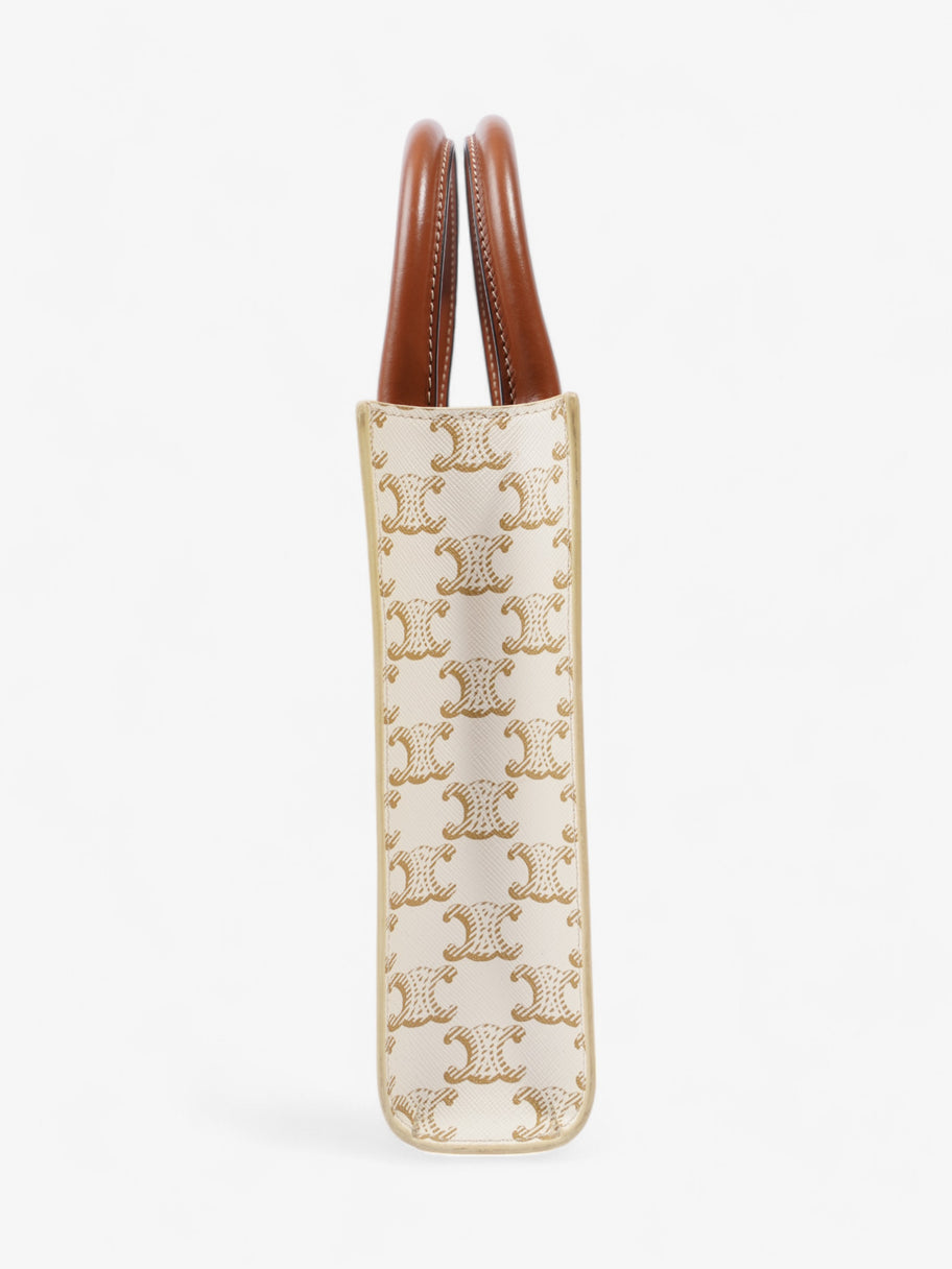 Celine Mini Triomphe Cabas Vertical White  / Brown Coated Canvas Image 5