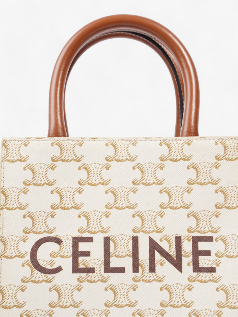 Celine Mini Triomphe Cabas Vertical White  / Brown Coated Canvas Image 16