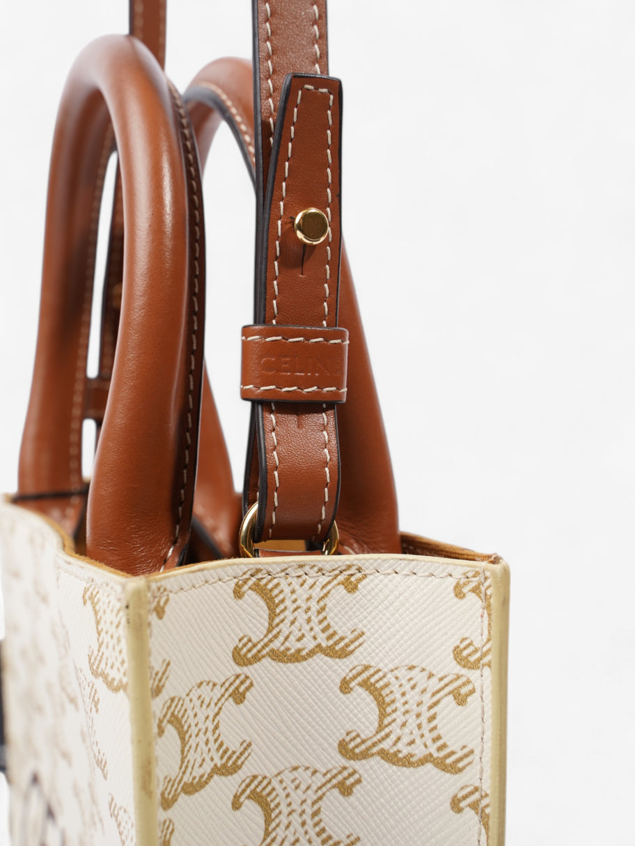 Celine Mini Triomphe Cabas Vertical White  / Brown Coated Canvas Image 19