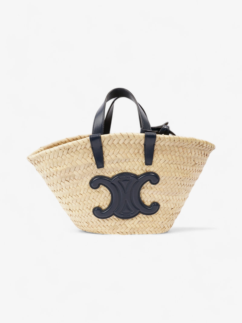  Celine Triomphe Panier Basket Bag Straw  / Navy