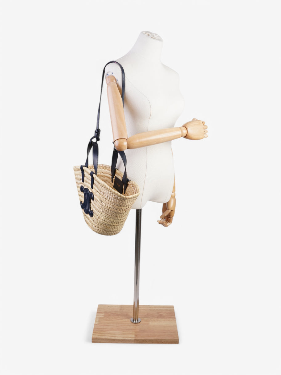 Celine Triomphe Panier Basket Bag Straw  / Navy Image 2