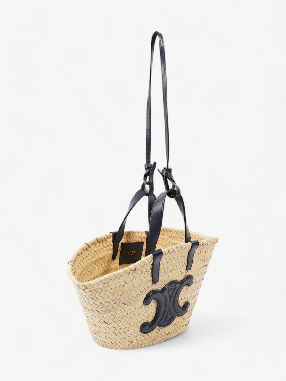 Celine Triomphe Panier Basket Bag Straw  / Navy Image 8