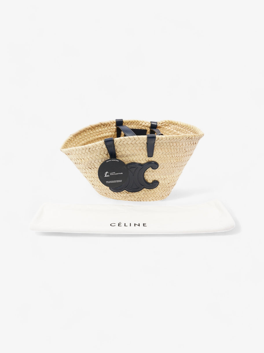 Celine Triomphe Panier Basket Bag Straw  / Navy Image 9