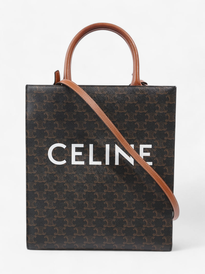 Celine Cabas Vertical Brown / Black Coated Canvas, Calfskin Leather