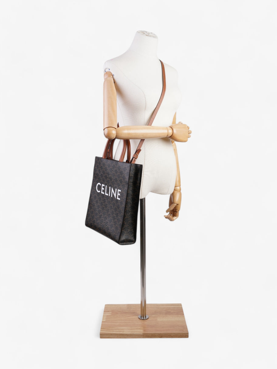 Celine Cabas Vertical Brown / Black Coated Canvas, Calfskin Leather Image 10