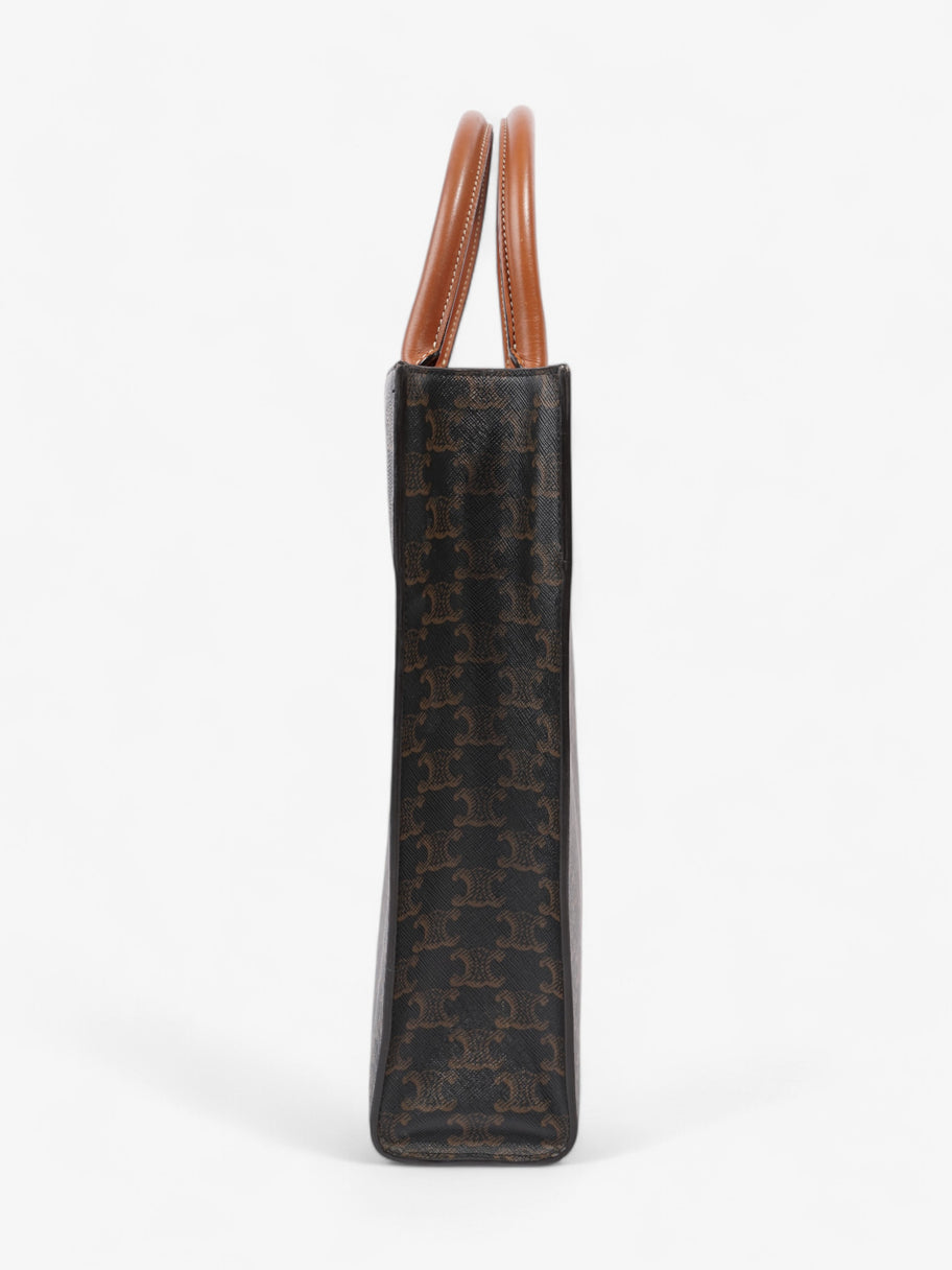Celine Cabas Vertical Brown / Black Coated Canvas, Calfskin Leather Image 3