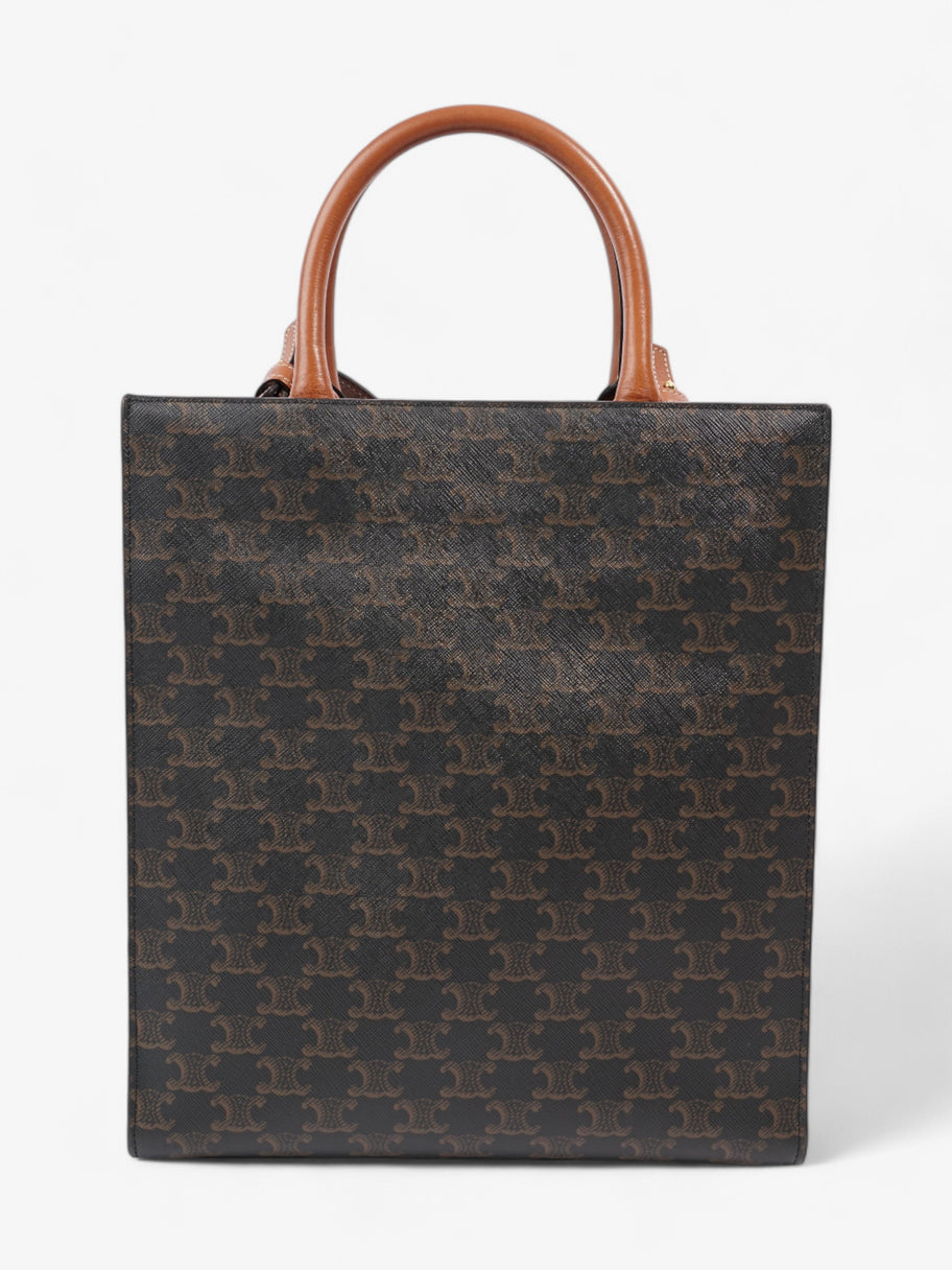 Celine Cabas Vertical Brown / Black Coated Canvas, Calfskin Leather Image 4