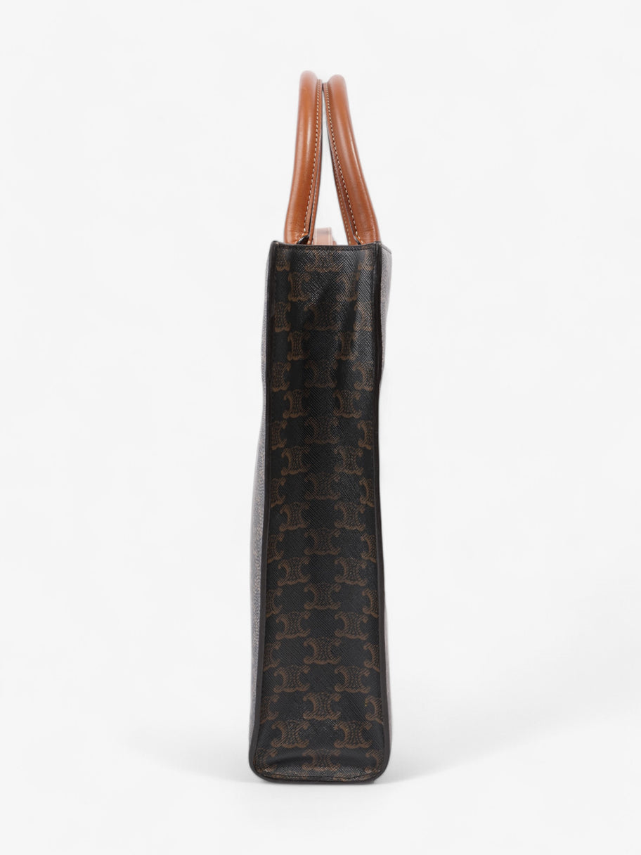 Celine Cabas Vertical Brown / Black Coated Canvas, Calfskin Leather Image 5