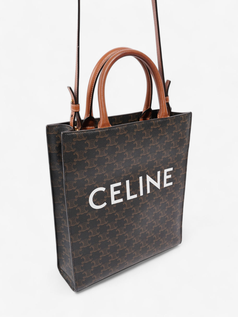 Celine Cabas Vertical Brown / Black Coated Canvas, Calfskin Leather Image 7