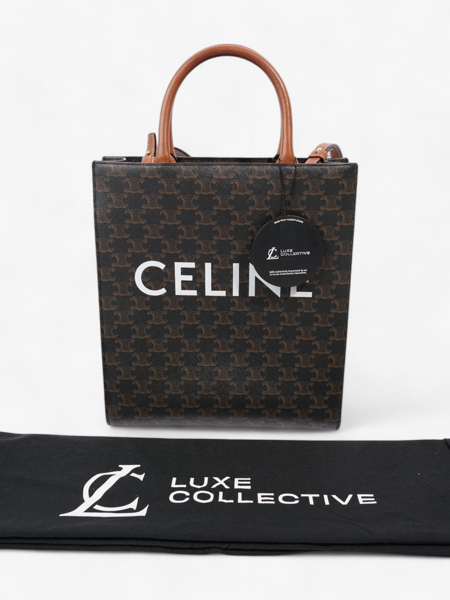 Celine Cabas Vertical Brown / Black Coated Canvas, Calfskin Leather Image 9