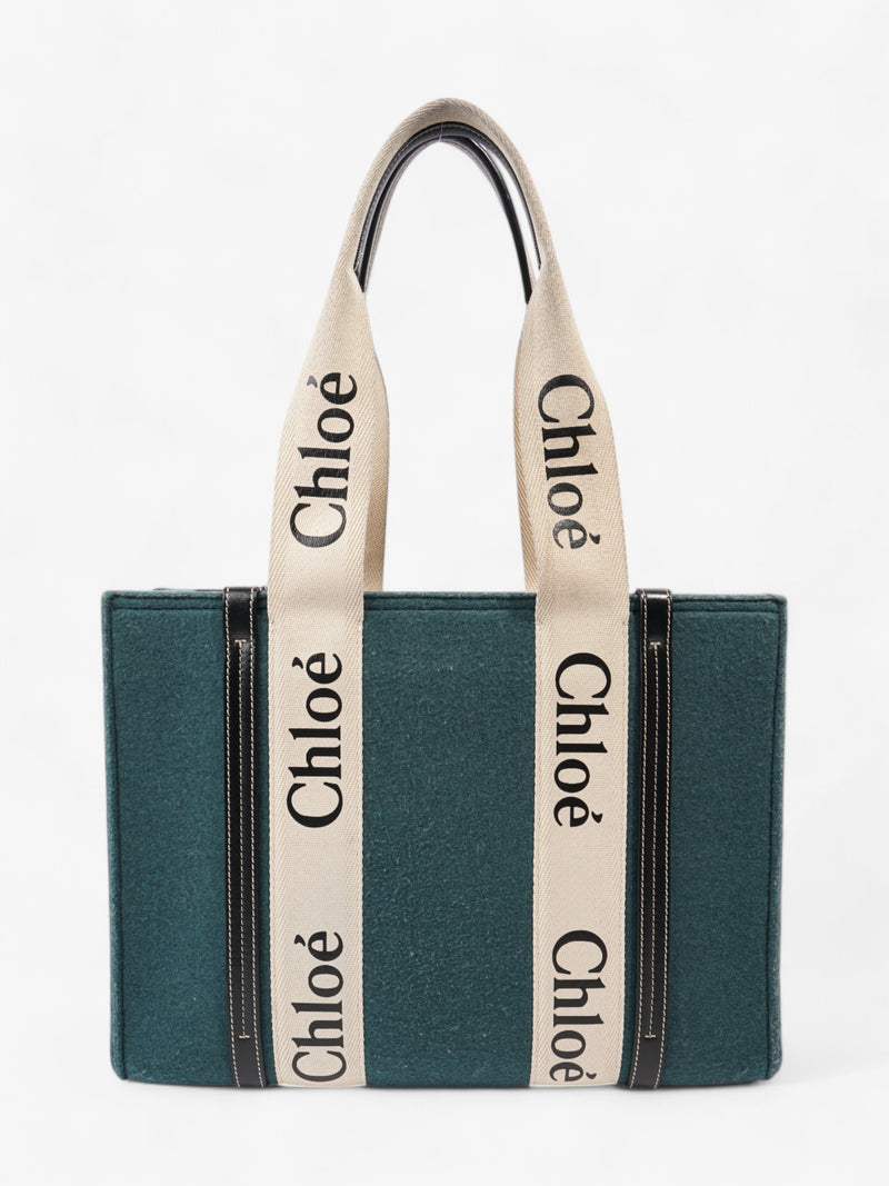  Chloe Woody Tote Green  / Beige  / Black Wool
