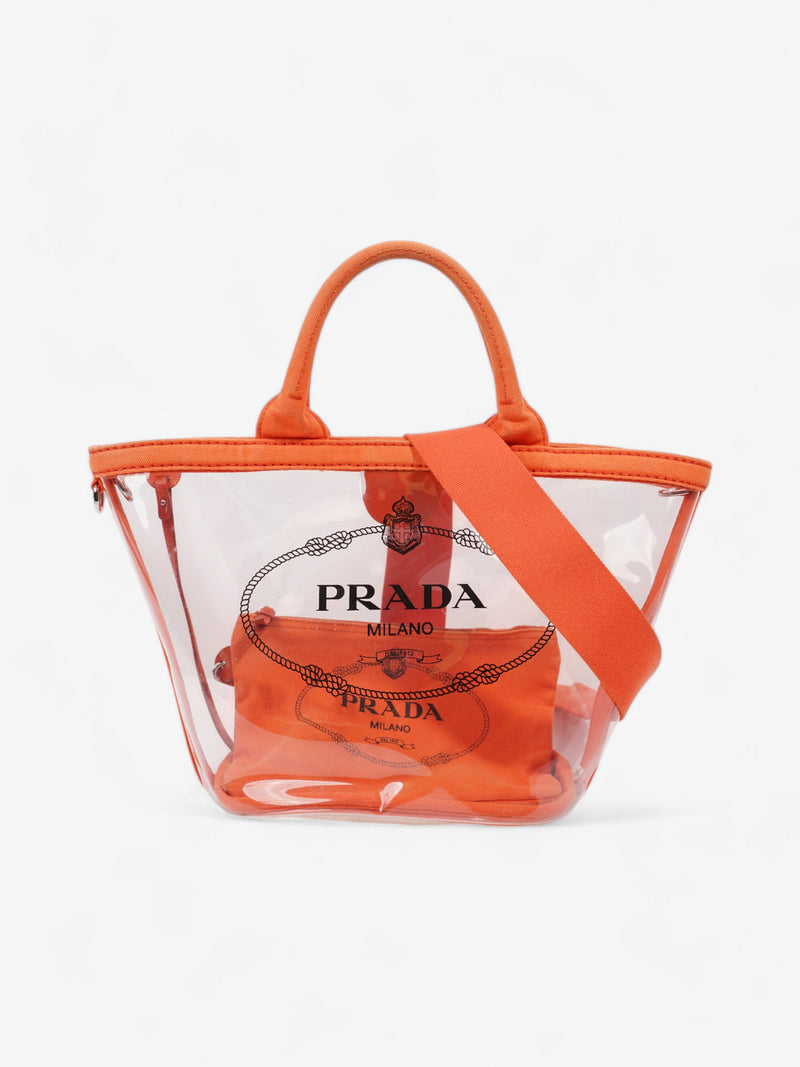 Prada PVC Clear Logo-Print Tote Orange  / Clear  PVC