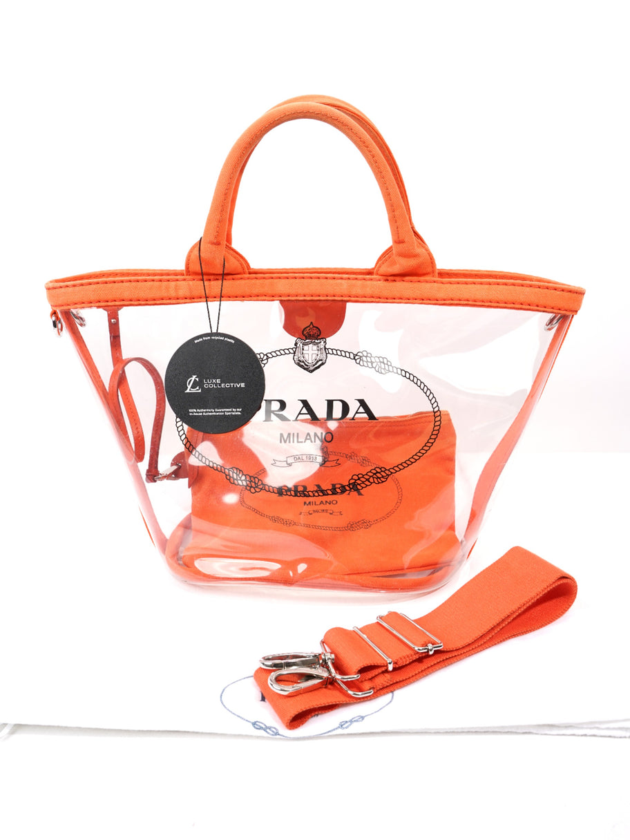 Prada PVC Clear Logo-Print Tote Orange  / Clear  PVC Image 19