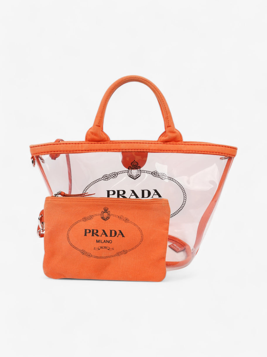 Prada PVC Clear Logo-Print Tote Orange  / Clear  PVC Image 13