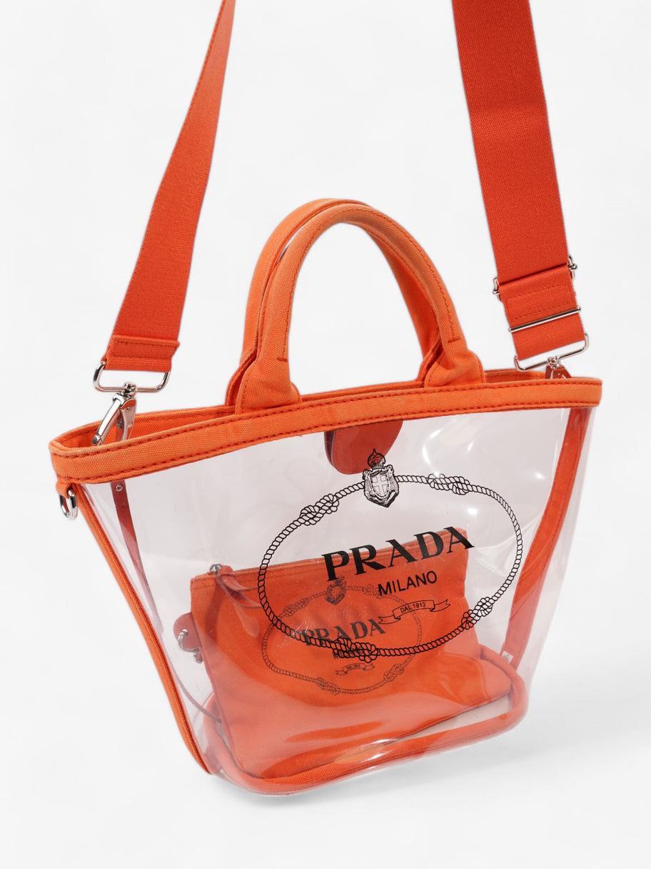 Prada PVC Clear Logo-Print Tote Orange  / Clear  PVC Image 17