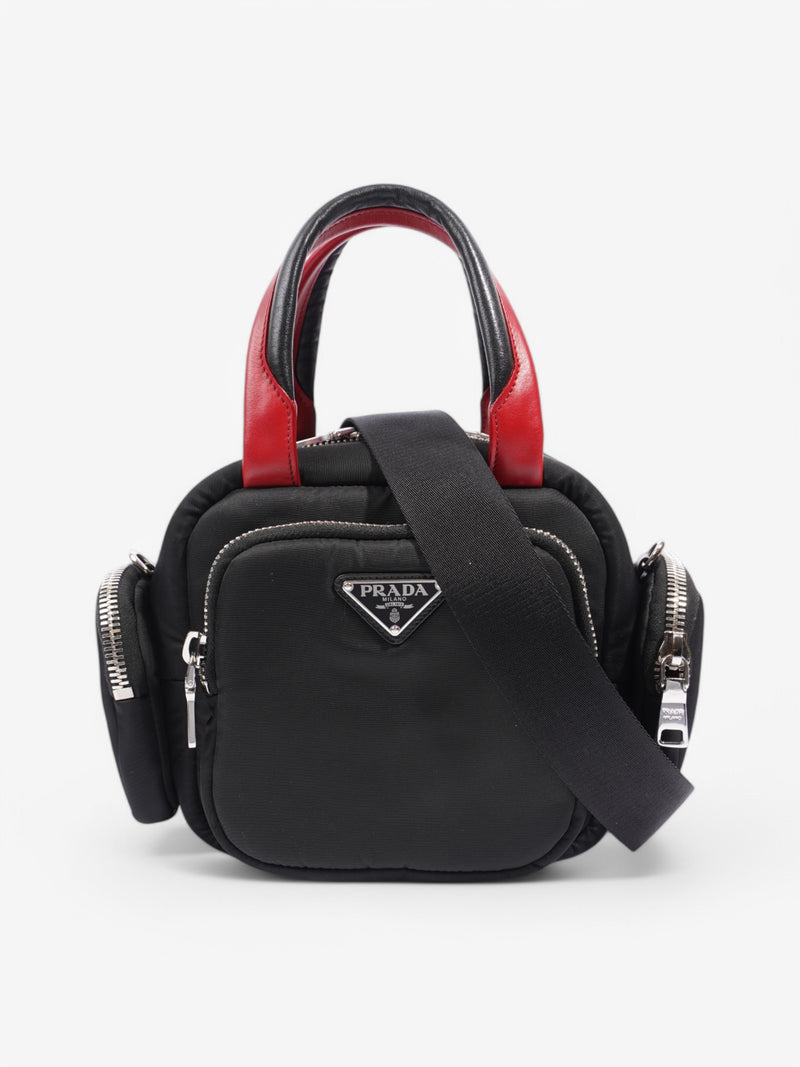  Prada Triangle Nylon Shoulder Bag Black / Red  Nylon, Leather