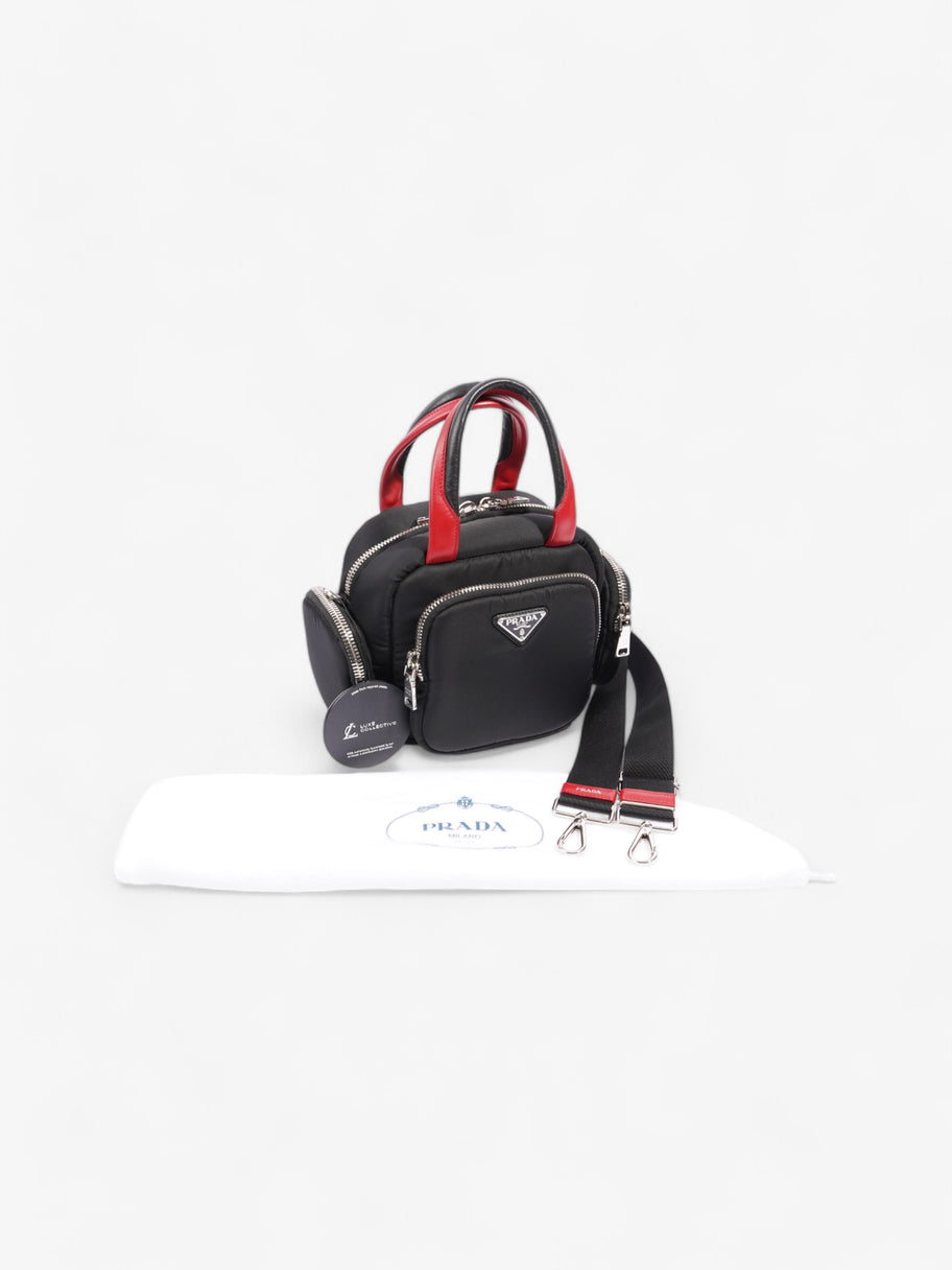 Prada Triangle Nylon Shoulder Bag Black / Red  Nylon, Leather Image 10