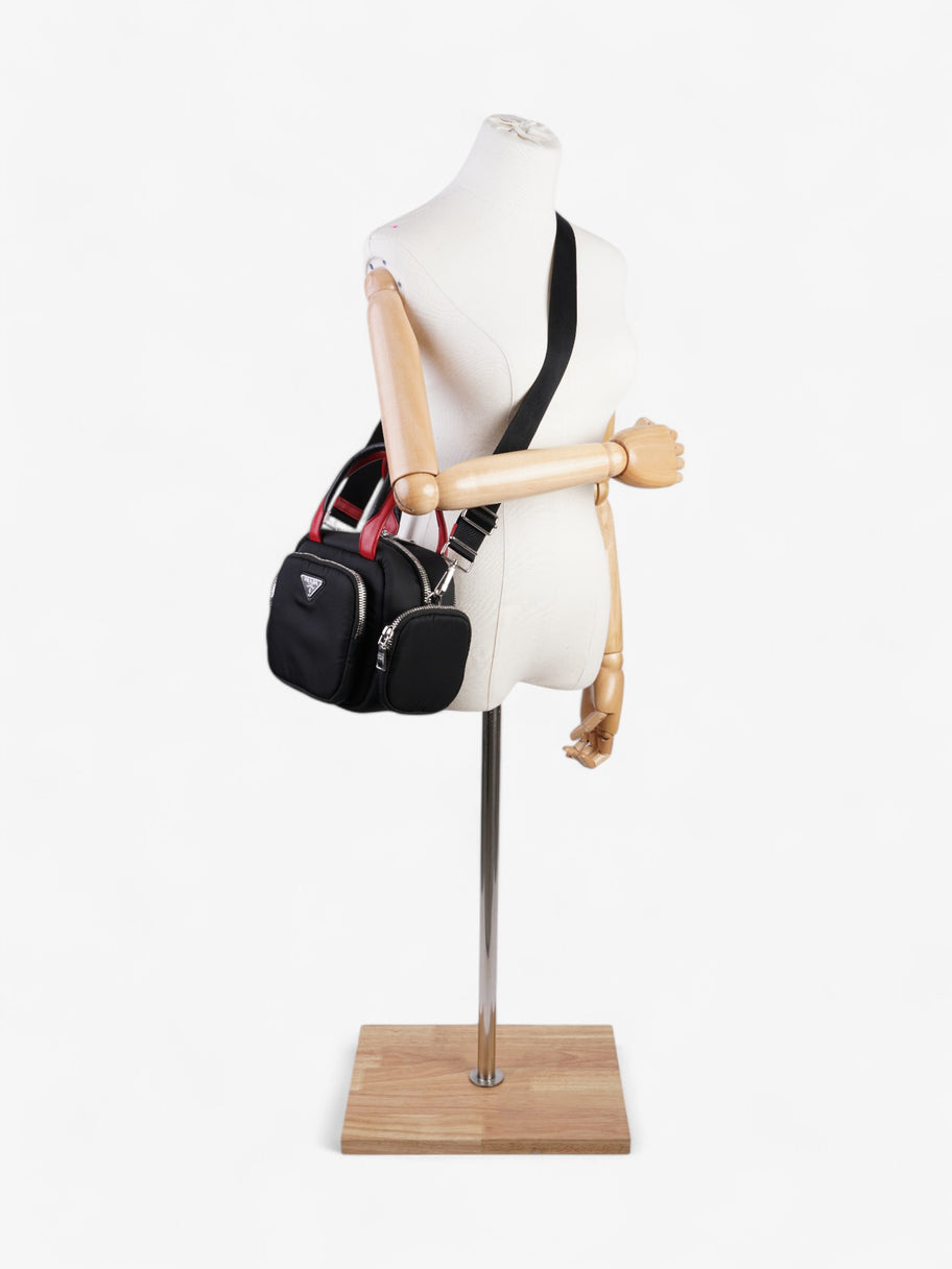 Prada Triangle Nylon Shoulder Bag Black / Red  Nylon, Leather Image 12