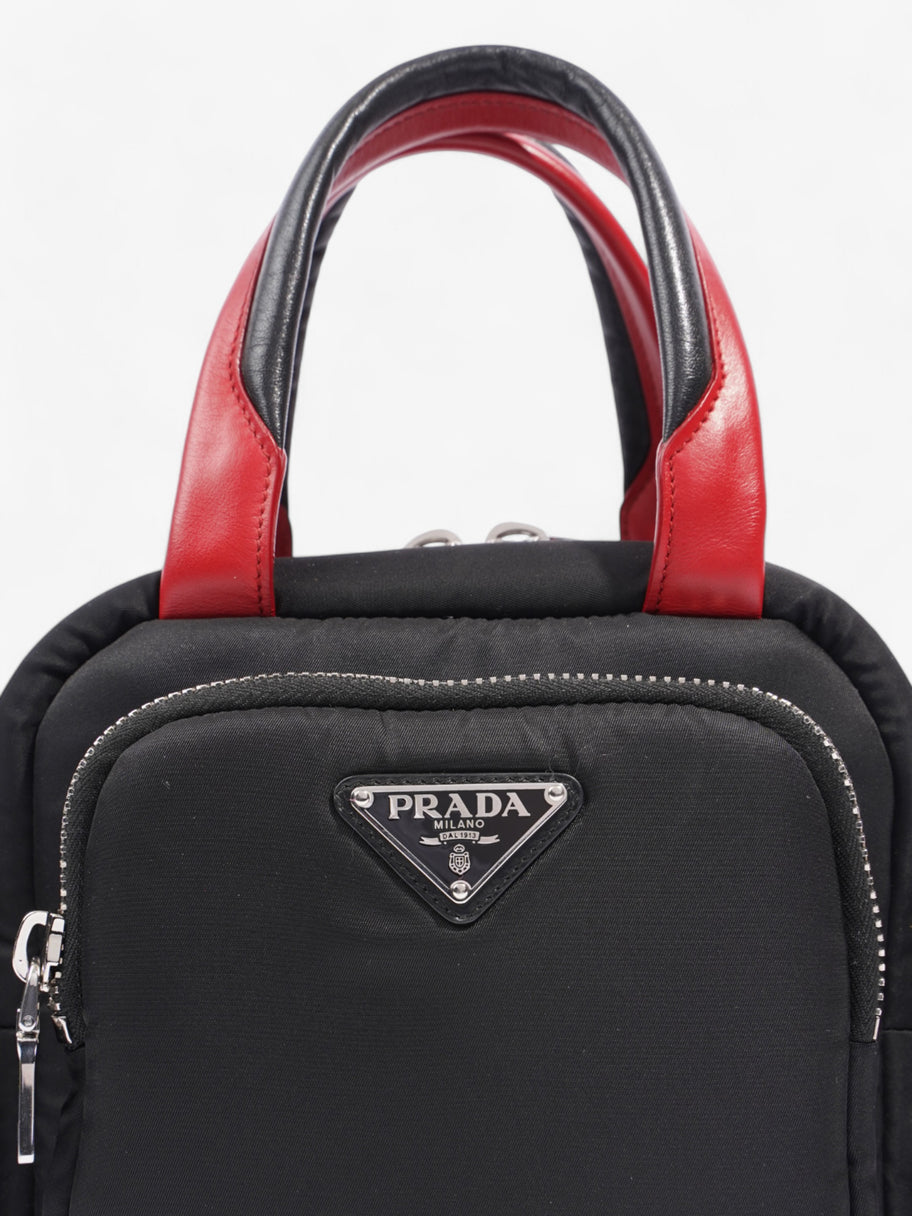 Prada Triangle Nylon Shoulder Bag Black / Red  Nylon, Leather Image 7