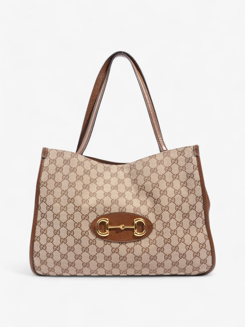 Gucci Horsebit 1955 Tote Beige / Brown Canvas