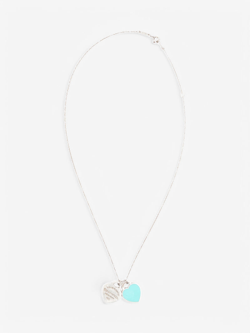  Tiffany and Co Return to Tiffany Double Heart Tag Pendant Necklace Silver Silver Sterling