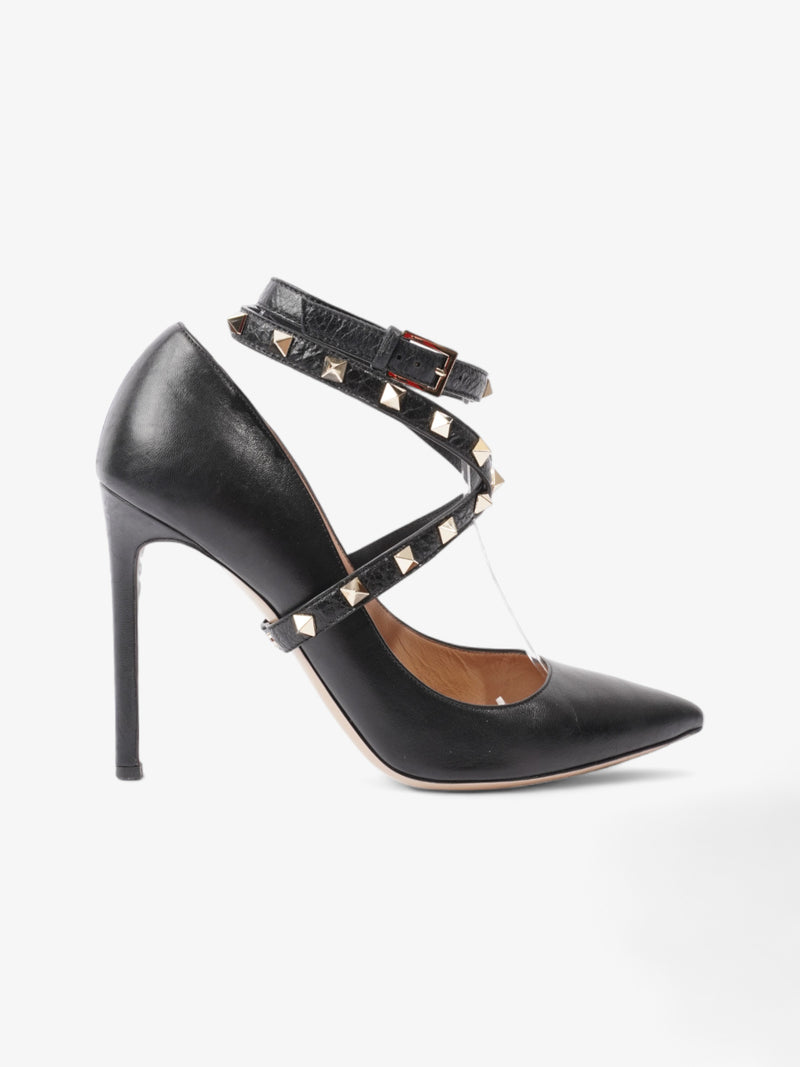  Valentino Ankle Strap Rockstud Heels 100 Black / Gold Studs Leather EU 40 UK 7