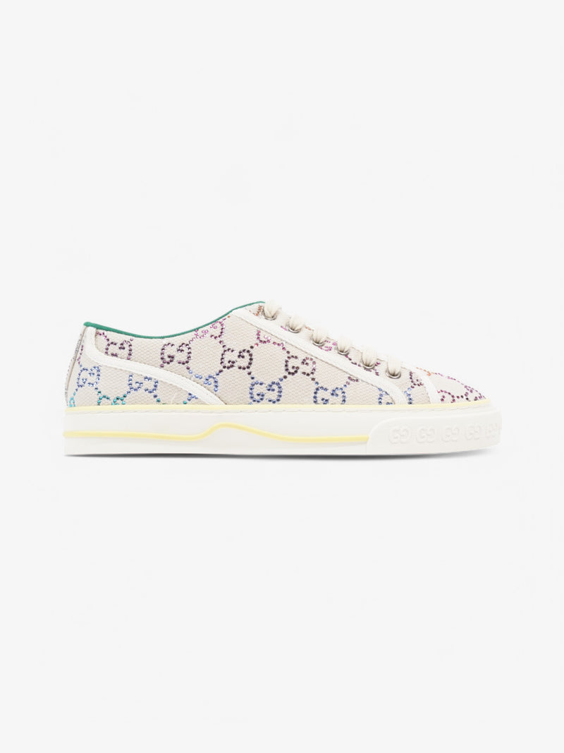  Gucci Tennis 1977 Crystal Sneaker  White  / Multicolour / Green Canvas EU 38.5 UK 5.5