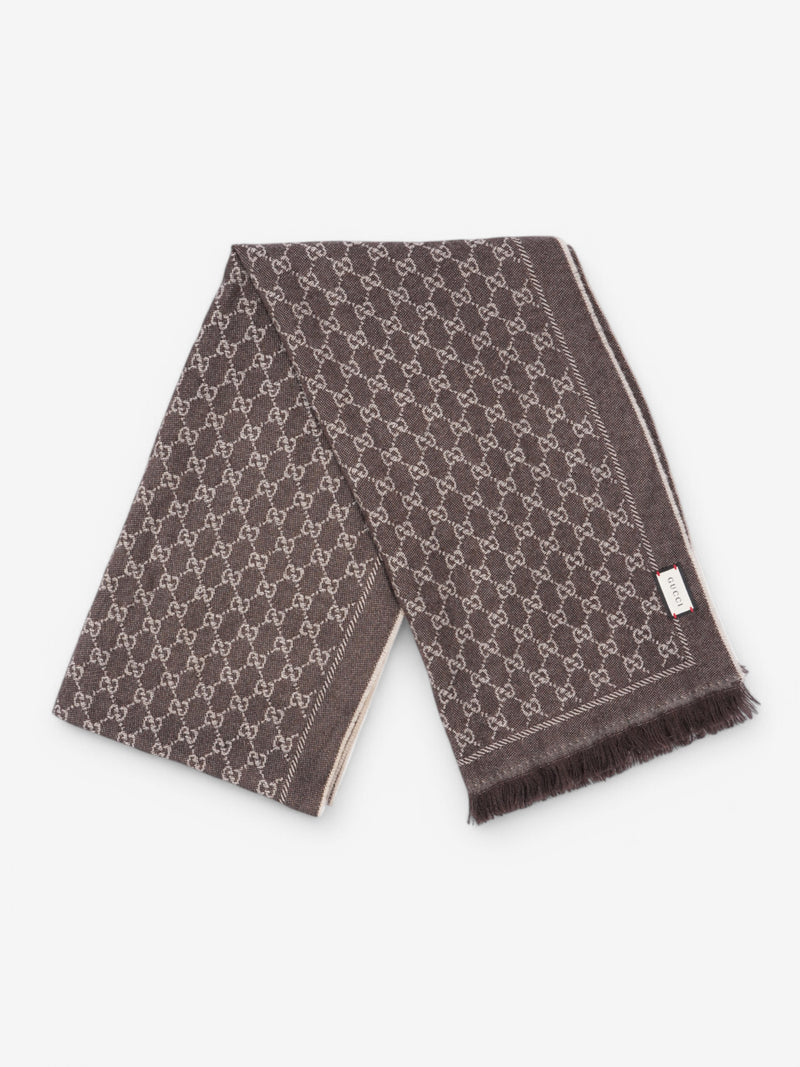  Gucci Monogram Scarf Brown Wool 48cm x 180cm