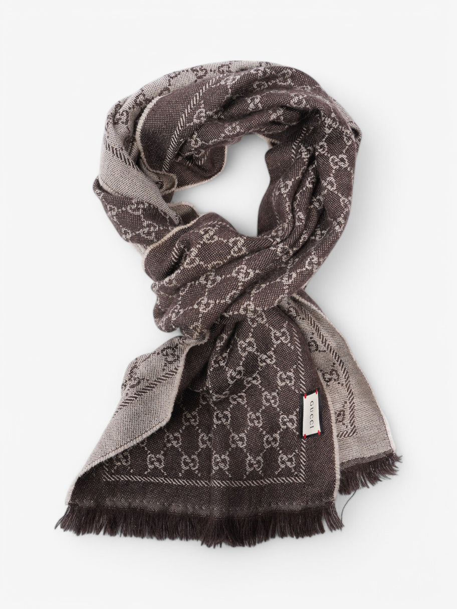 Gucci Monogram Scarf Brown Wool 48cm x 180cm Image 4