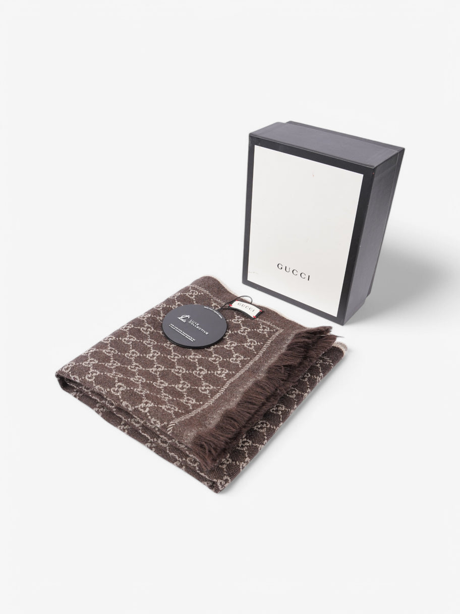 Gucci Monogram Scarf Brown Wool 48cm x 180cm Image 6