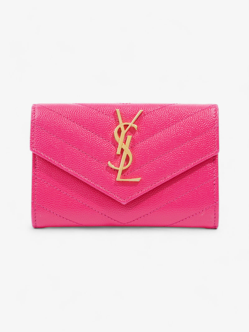  Saint Laurent Monogram Envelope Wallet Bubblegum Pink / Gold Grained Leather Small